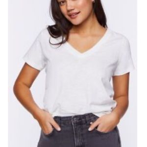 New Forever 21 Stonewashed White V-Neck T-Shirt